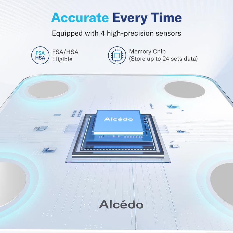 Alcedo Smart Scale for Body Weight, 7-Color Glowing Bluetooth Digital Bathroom Scale for BMI and Body Fat, Body Composition Monitor with Smartphone App
