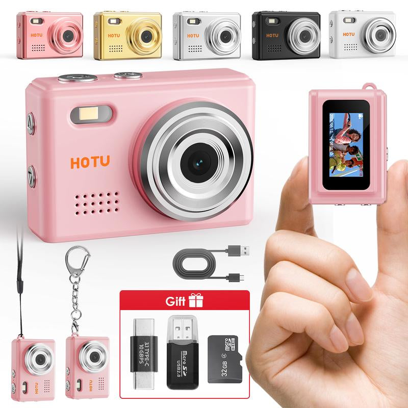 HOTU Mini Keychain Digital Camera with 32G Card Y2K Pocket-Size Camera 1080P HD 1MP Lens Flash & 0.96" Screen Target Retro Vlog Camera for Travel Concerts Kids & Instant Party Charging Micro