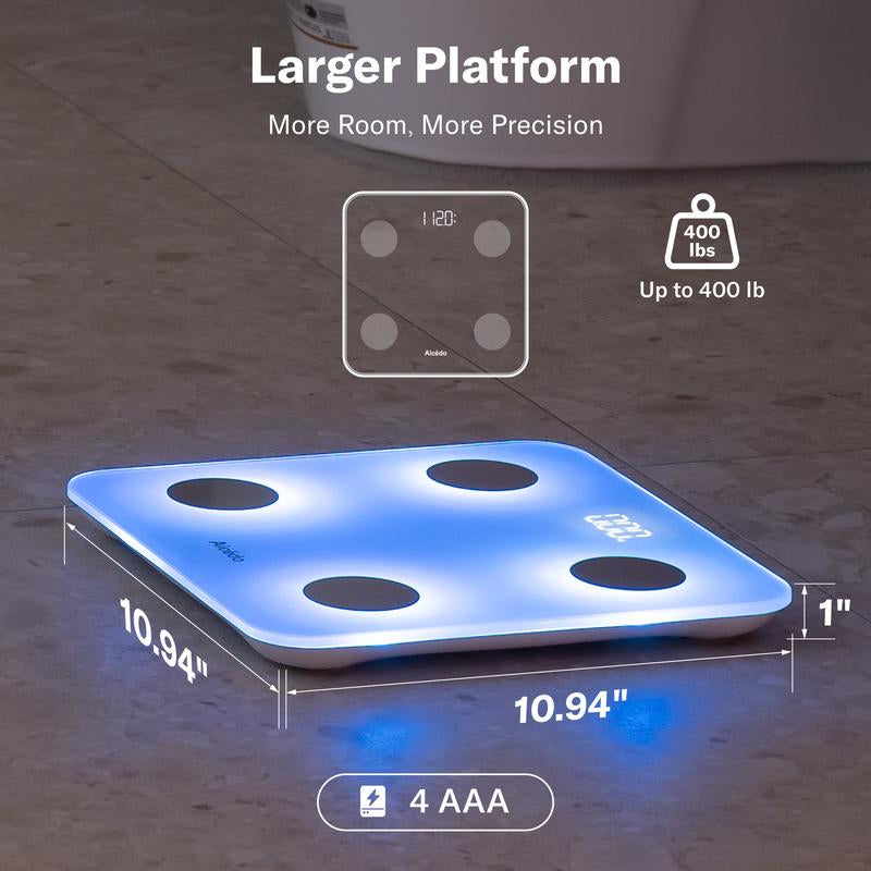 Alcedo Smart Scale for Body Weight, 7-Color Glowing Bluetooth Digital Bathroom Scale for BMI and Body Fat, Body Composition Monitor with Smartphone App