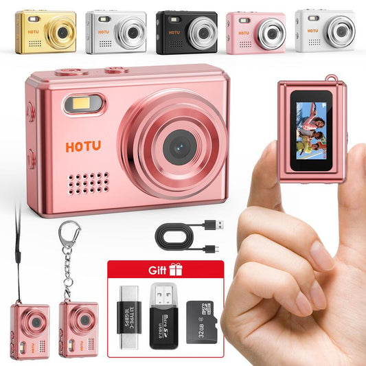 HOTU Mini Keychain Digital Camera with 32G Card Y2K Pocket-Size Camera 1080P HD 1MP Lens Flash & 0.96" Screen Target Retro Vlog Camera for Travel Concerts Kids & Instant Party Charging Micro
