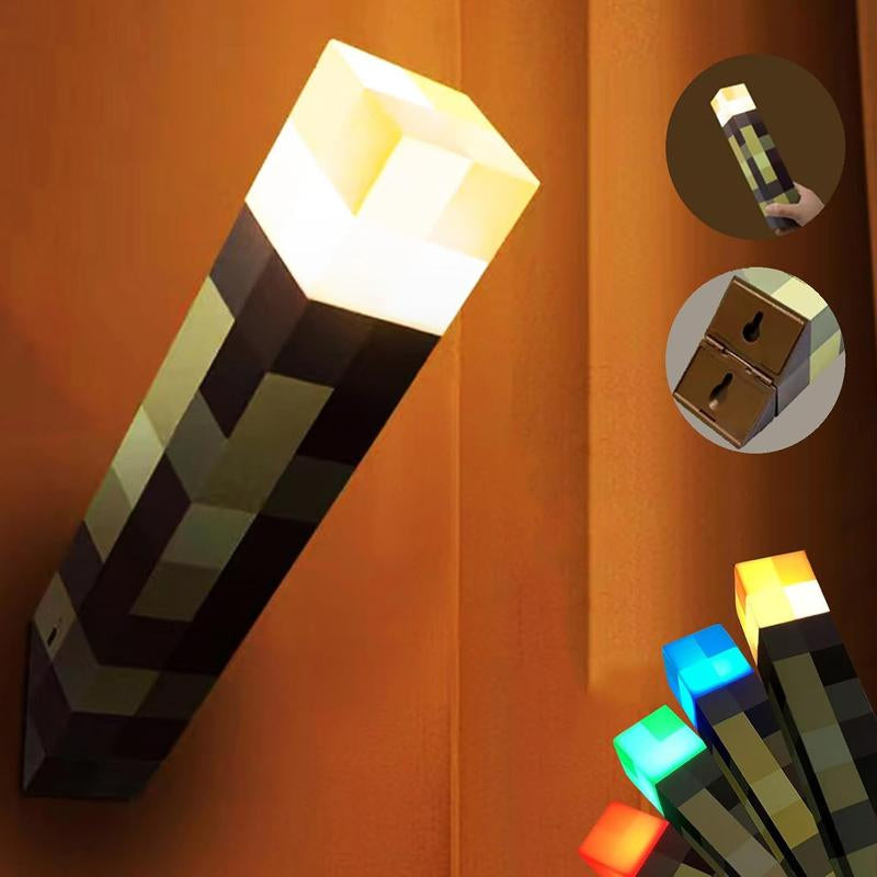 MC Pixel Torch Lamp – 7-Color LED, USB Rechargeable, Handheld & Wall Mount – Fun Night Light for Bedroom, Gaming & Desk – Unique Gifts for Kids, Boys, Halloween, Birthday & Christmas