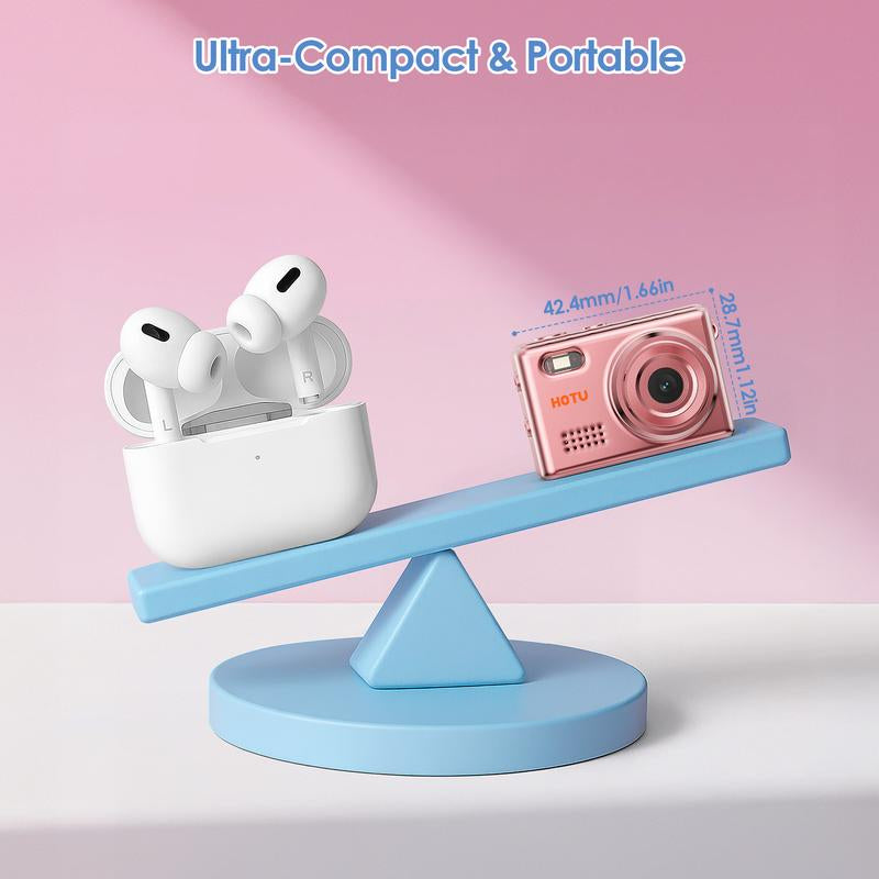 HOTU Mini Keychain Digital Camera with 32G Card Y2K Pocket-Size Camera 1080P HD 1MP Lens Flash & 0.96" Screen Target Retro Vlog Camera for Travel Concerts Kids & Instant Party Charging Micro