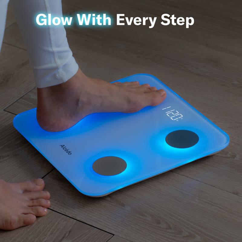 Alcedo Smart Scale for Body Weight, 7-Color Glowing Bluetooth Digital Bathroom Scale for BMI and Body Fat, Body Composition Monitor with Smartphone App