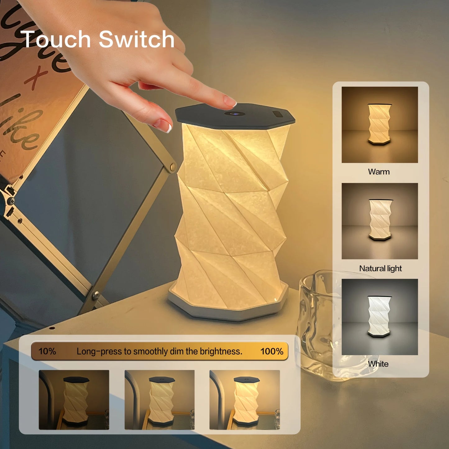 Outdoor Portable Folding Table Lamp Dimmable Paper Lantern for Camping Traveling Tent Night Light Emergency Home Bedroom Decor