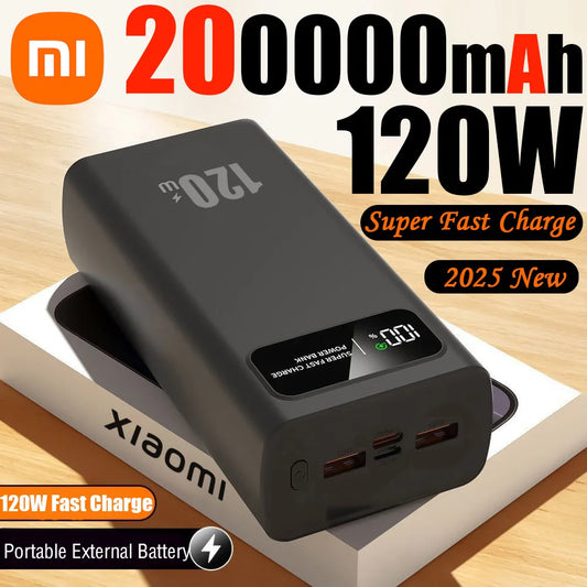 Xiaomi 200000mAh 120W Power Bank  Fast Charging Portable Mobile Power Ultralarge Capacity Digital Display External Battery 