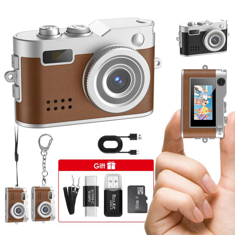 HOTU Mini Keychain Digital Camera with 32G Card Y2K Pocket-Size Camera 1080P HD 1MP Lens Flash & 0.96" Screen Target Retro Vlog Camera for Travel Concerts Kids & Instant Party Charging Micro