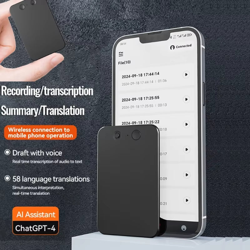 New8-128Gb AI Chatgpt-4 Intelligent Voice Recorder Audio App Phone Call Record Transcribe Summarize 58Languagetranslation Device