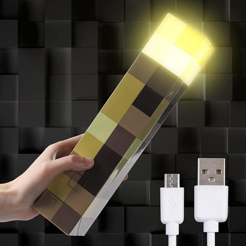 MC Pixel Torch Lamp – 7-Color LED, USB Rechargeable, Handheld & Wall Mount – Fun Night Light for Bedroom, Gaming & Desk – Unique Gifts for Kids, Boys, Halloween, Birthday & Christmas