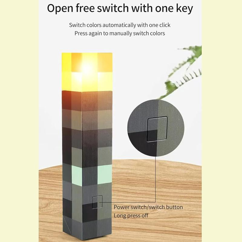 MC Pixel Torch Lamp – 7-Color LED, USB Rechargeable, Handheld & Wall Mount – Fun Night Light for Bedroom, Gaming & Desk – Unique Gifts for Kids, Boys, Halloween, Birthday & Christmas