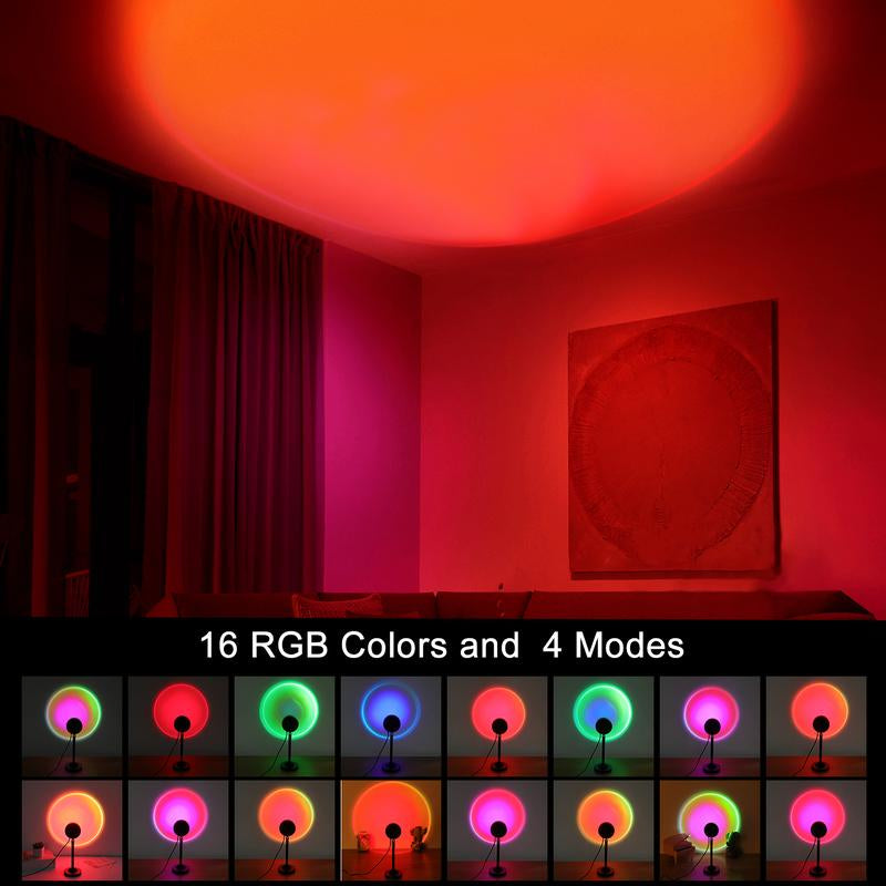 Fall Sunset Lamp Projector Light 180° Adjustable Sunset Mood Lamp, 4 Modes, Remote Control RGB Ambient Night Light for Bedroom, Gaming Room, Live Streaming Photography & Parties Home Wall Decor Party Live Streaming