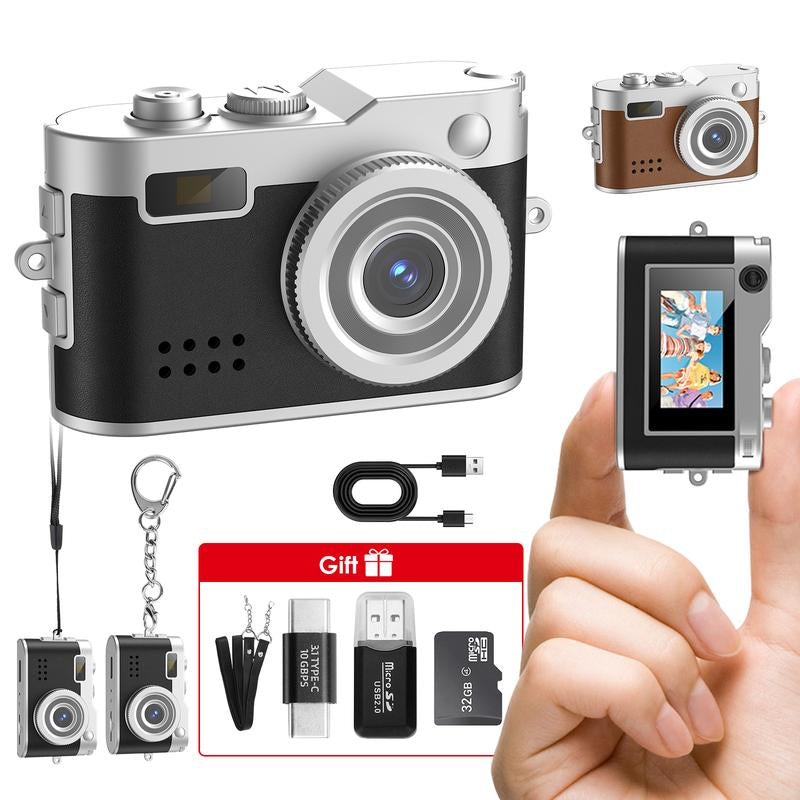 HOTU Mini Keychain Digital Camera with 32G Card Y2K Pocket-Size Camera 1080P HD 1MP Lens Flash & 0.96" Screen Target Retro Vlog Camera for Travel Concerts Kids & Instant Party Charging Micro