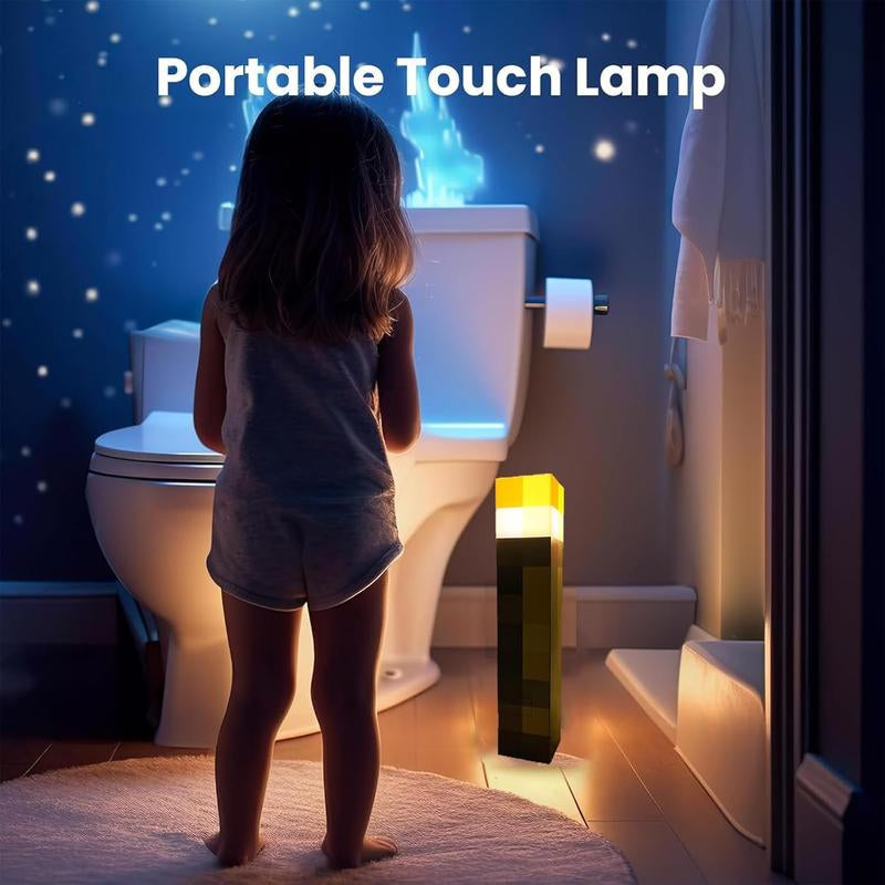 MC Pixel Torch Lamp – 7-Color LED, USB Rechargeable, Handheld & Wall Mount – Fun Night Light for Bedroom, Gaming & Desk – Unique Gifts for Kids, Boys, Halloween, Birthday & Christmas