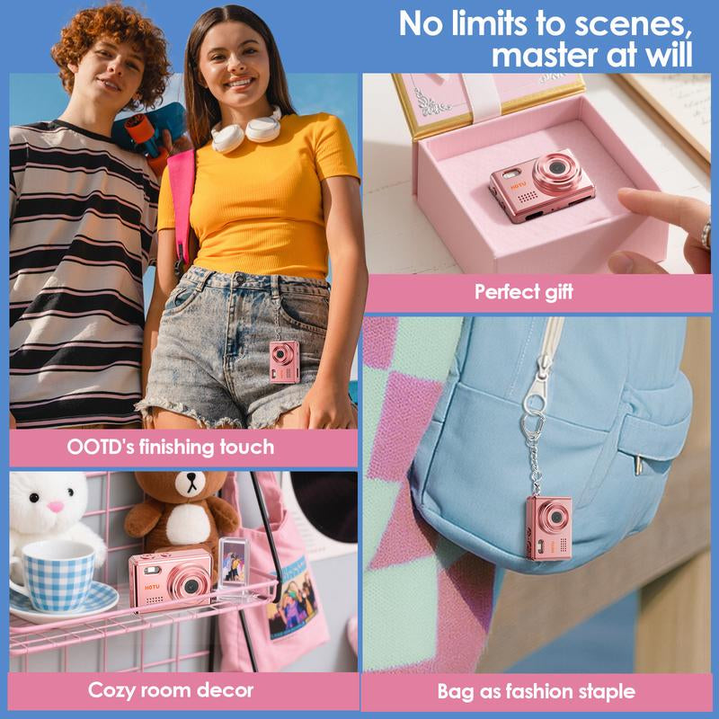 HOTU Mini Keychain Digital Camera with 32G Card Y2K Pocket-Size Camera 1080P HD 1MP Lens Flash & 0.96" Screen Target Retro Vlog Camera for Travel Concerts Kids & Instant Party Charging Micro